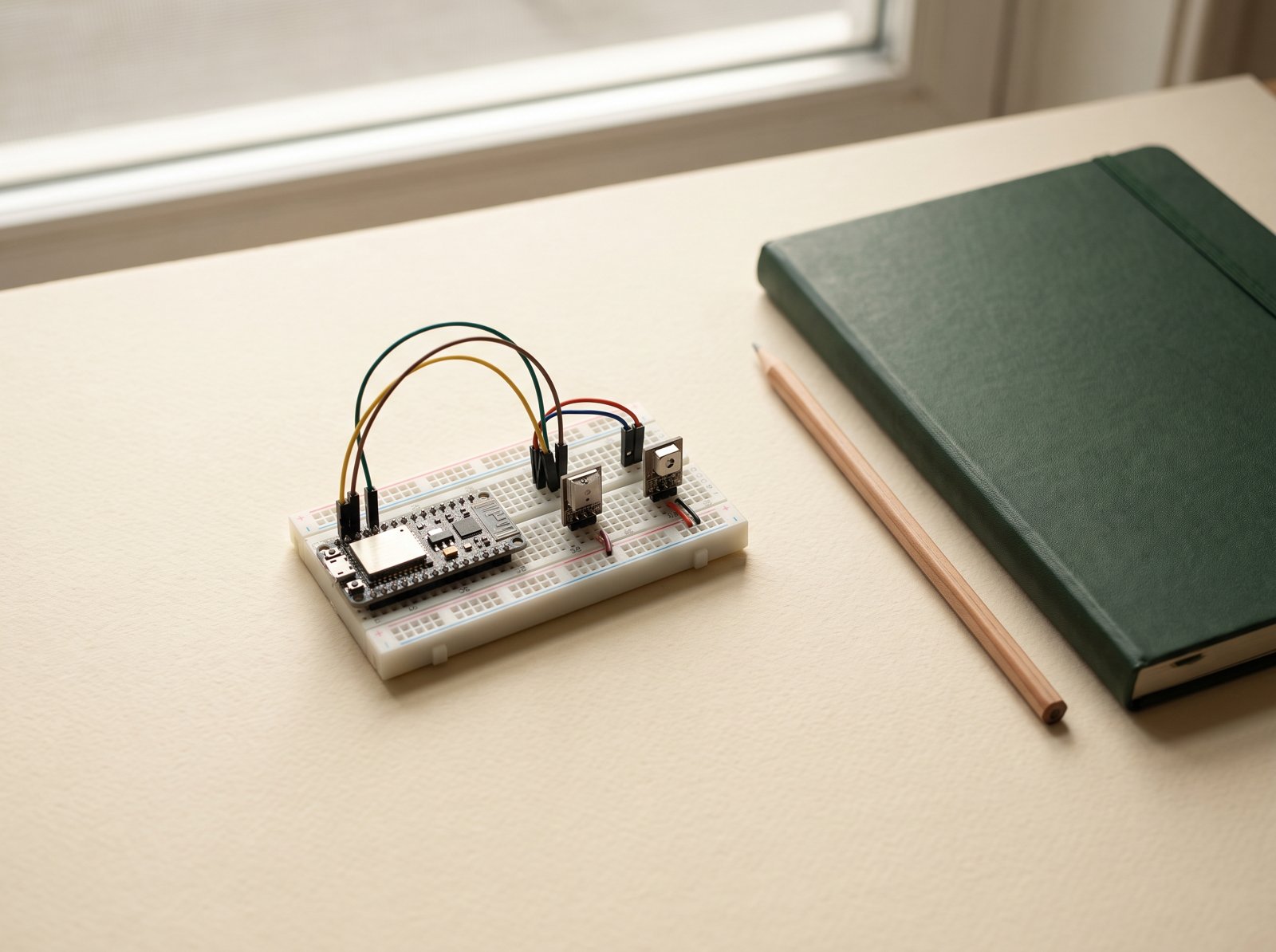 ESP32 microcontroller on a breadboard